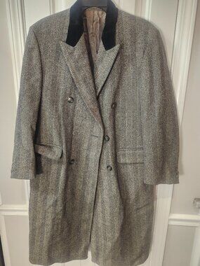 Vintage Abraham Moon Wool Overcoat Mens Large Herringbone Made in England